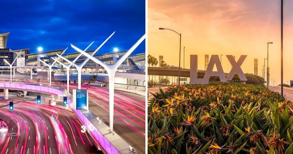 15 coisas para saber se você está voando para LAX 6 Lights outside LAX/LAX sign at sunset