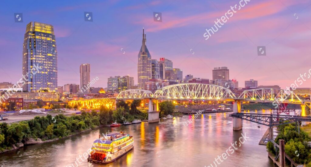 Nashville, Tennessee downtown skyline at twilight
