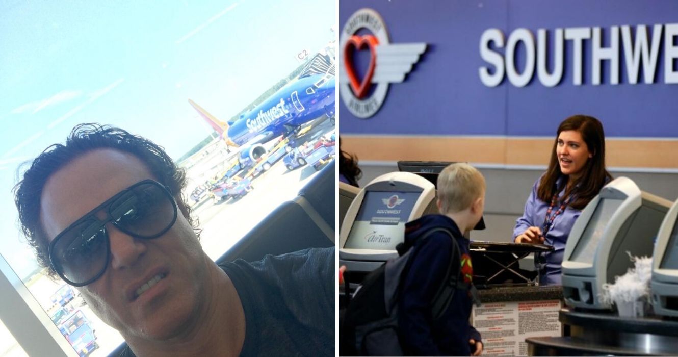 Reclamações de passageiros muitas vezes alavancadas contra a Southwest Airlines 1 um homem espera para embarcar em um avião do sudoeste, um funcionário no balcão de check-in do sudoeste